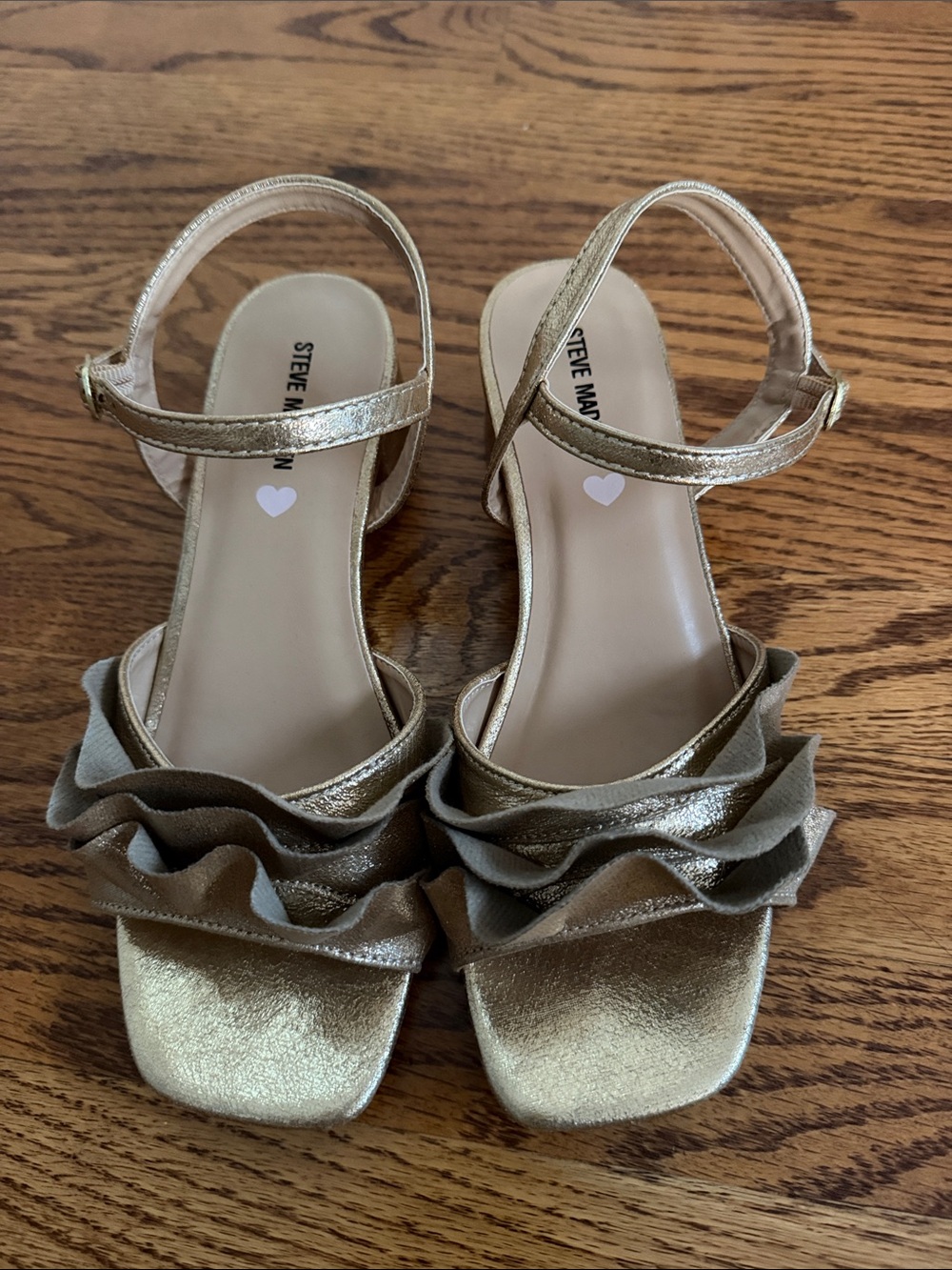 Steve Madden Metallic Gold Ruffle Ankle-Strap Sandals